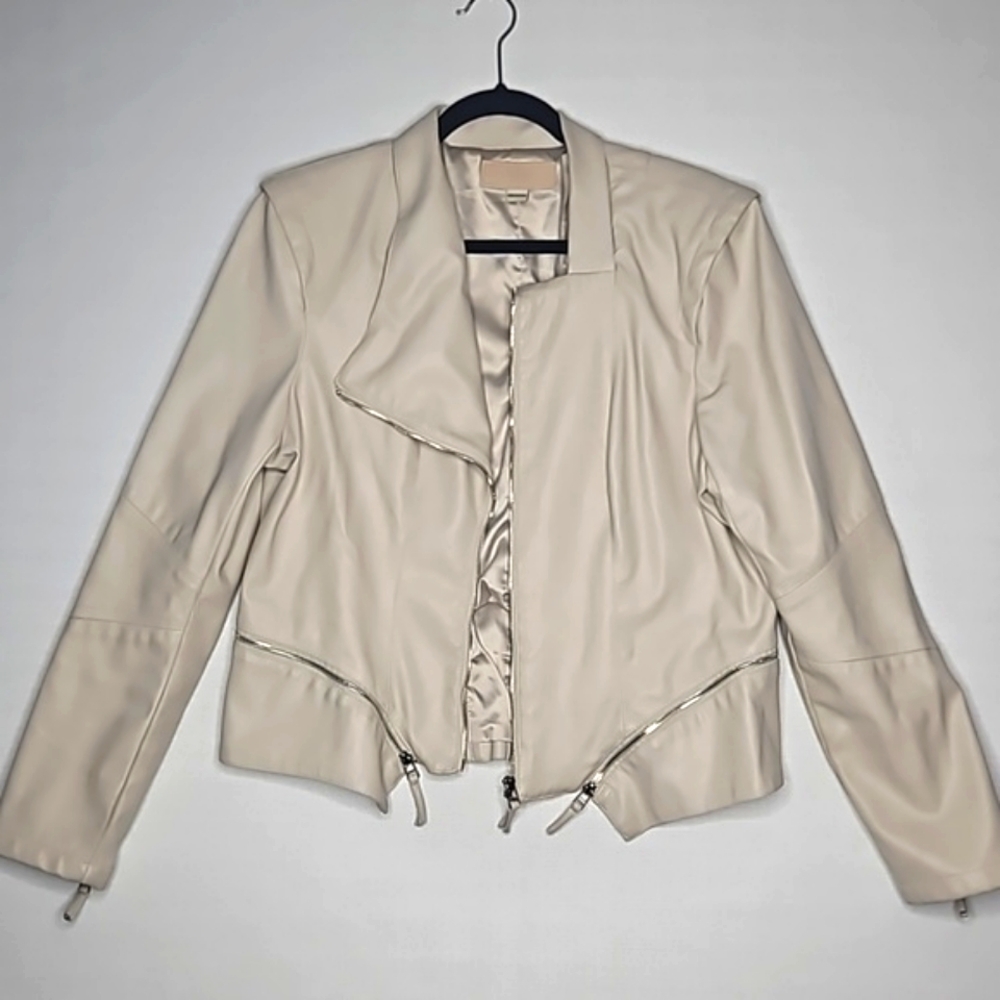 BLANKNYC Cream Faux Leather Jacket Women's Size XL